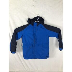 Lands' End Jacket Boys Medium 10-12 Blue Navy Hooded Fleece Lined Winter Parka